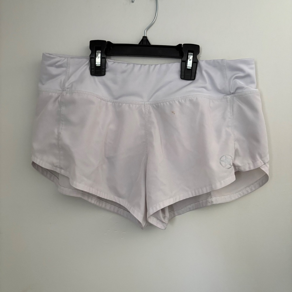 Savage Barbell Womens White Running Shorts Size M Back‎ Zipper Pocket Lined Star